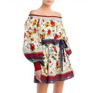 Alice‎ Olivia Mary Belted Off Shoulder Mini Dress Dew Floral XS